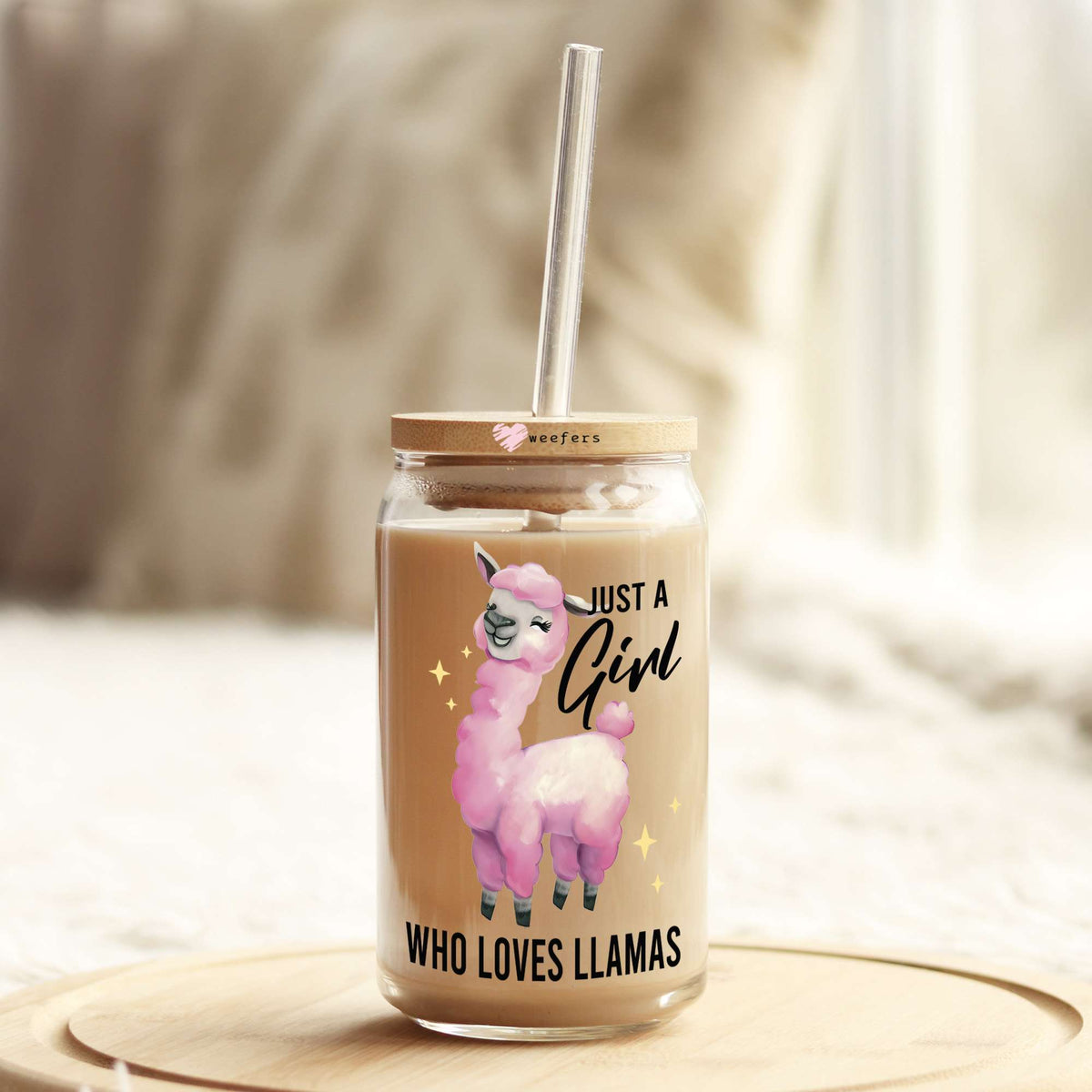 Just a Girl who Loves Llamas 16oz Libbey Glass Can UV DTF or Sublimation Cup Wrap - Decal Transfer Weefers