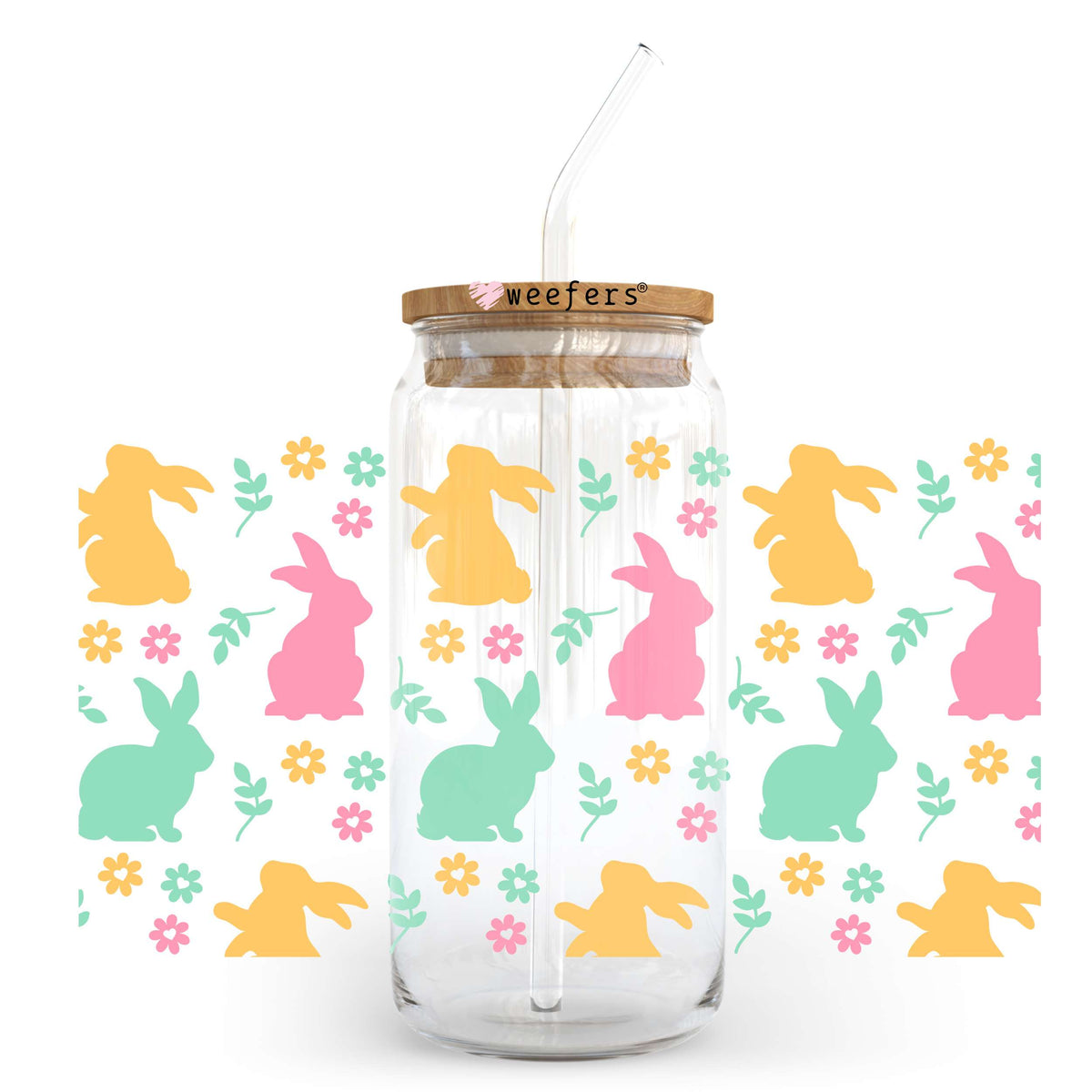 Colorful Easter Bunnies 20oz Libbey Glass Can UV DTF or Sublimation Wrap - Decal Transfer Weefers