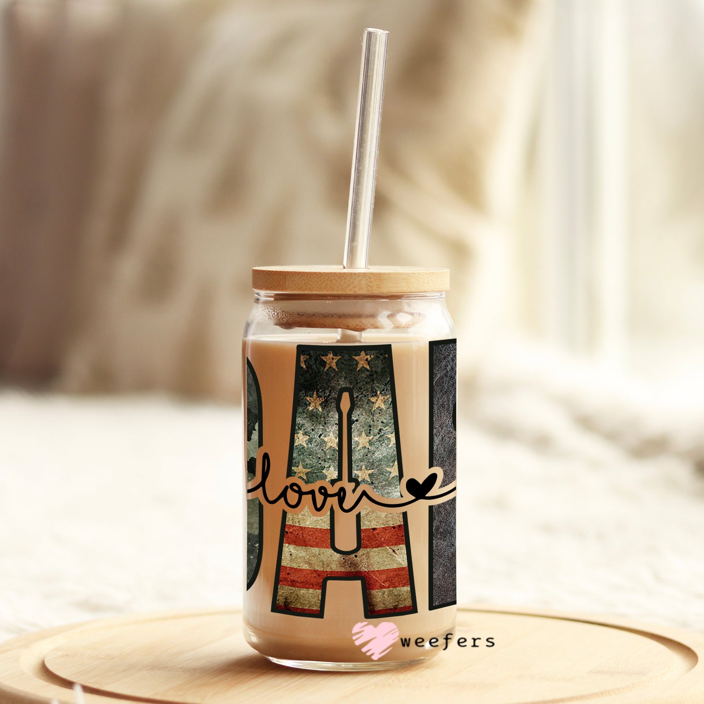 Dad I love You 16oz Libbey Glass Can UV DTF or Sublimation Wrap - Decal Weefers