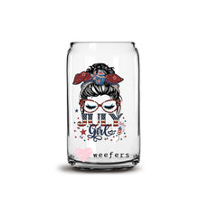 Load image into Gallery viewer, Messy Bun July Girl Birthday Month 16oz Libbey Glass Can UV-DTF or Sublimation Wrap - Decal
