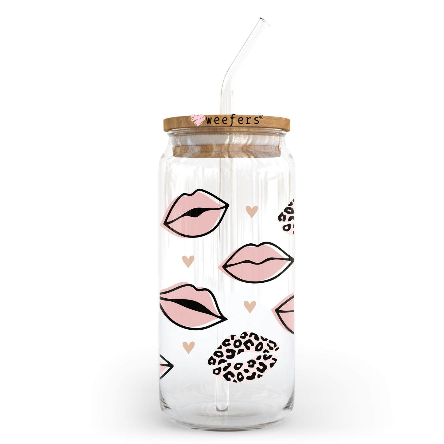 Leopard Pink Lips 20oz Libbey Glass Can UV DTF or Sublimation Wrap - Decal Weefers