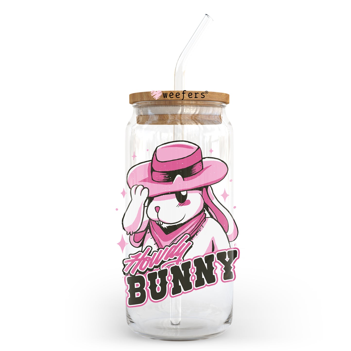 Pink Howdy Bunny Easter 20oz Libbey Glass Can UV DTF or Sublimation Wrap - Decal Transfer Weefers