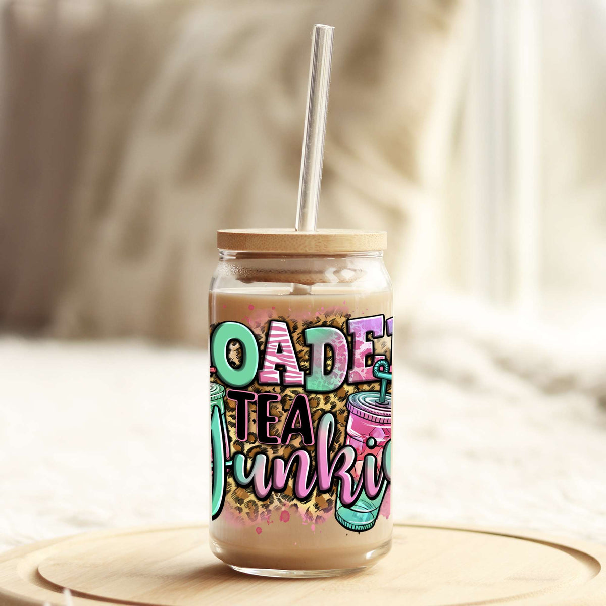 Loaded Tea Junkie Western 16oz Libbey Glass Can UV DTF or Sublimation Wrap - Decal Weefers
