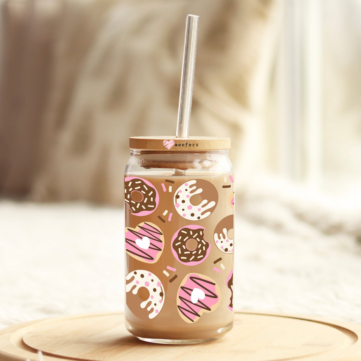 Frosted Donuts 16oz Libbey Glass Can UV DTF or Sublimation Cup Wrap - Decal Transfer Weefers