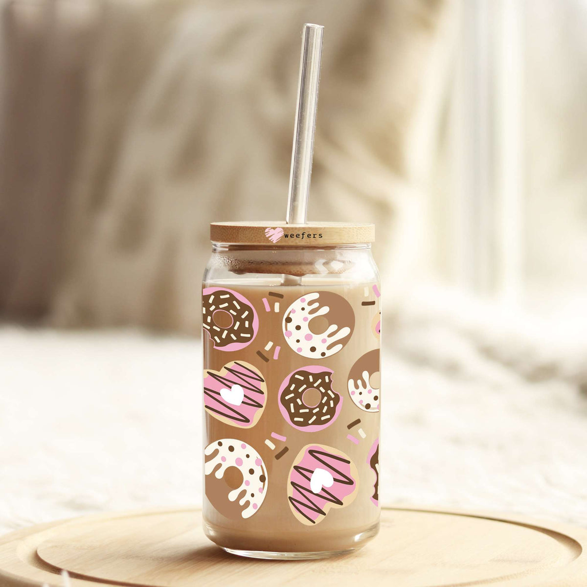Frosted Donuts 16oz Libbey Glass Can UV DTF or Sublimation Cup Wrap - Decal Transfer Weefers
