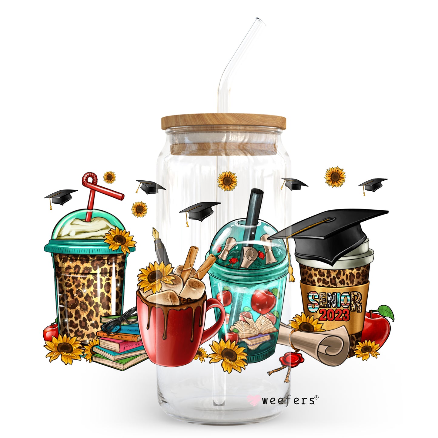 Graduation 2023 Coffee Latte 20oz Libbey Glass Can, 34oz Hip Sip, 40oz Tumbler UV DTF or Sublimation Decal Transfer Weefers
