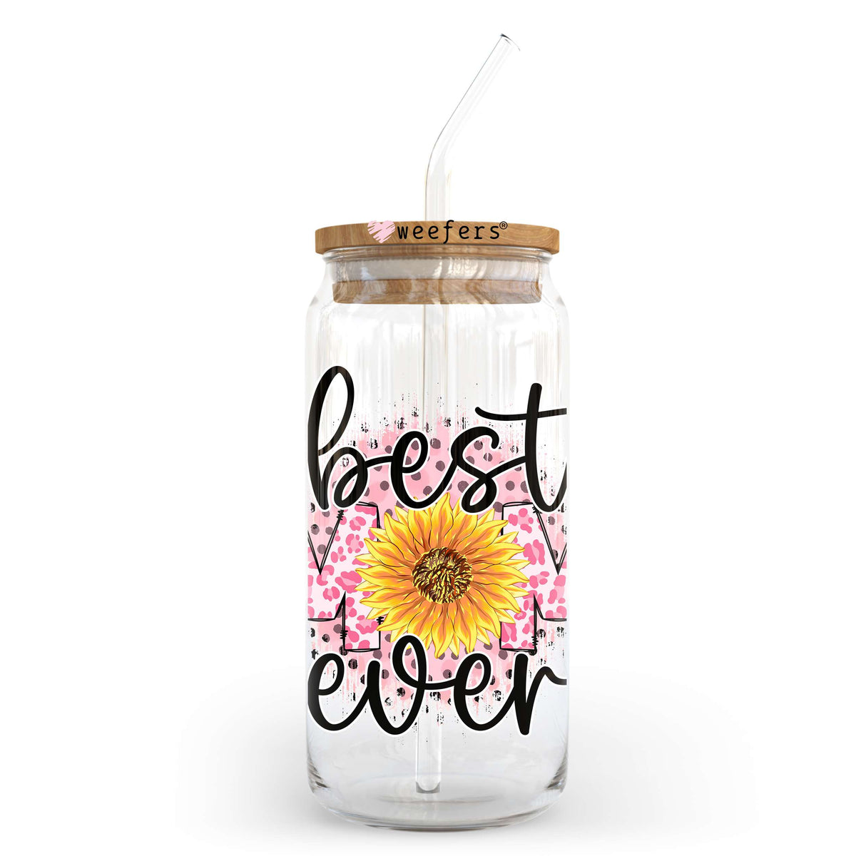 Best Mom Ever Pink Sunflower 20oz Libbey Glass Can UV DTF or Sublimation Wrap - Decal Transfer Weefers