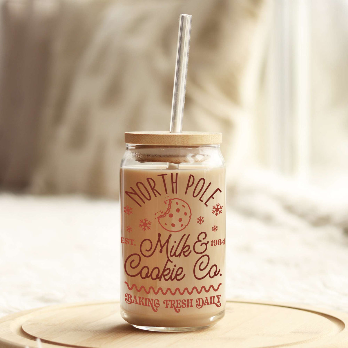 Northpole Milk & Cookie Co Christmas 16oz Libbey Glass Can UV DTF or Sublimation Wrap - Decal Weefers