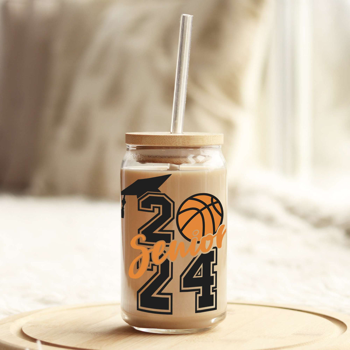 Senior 2024 Basketball Grad 16oz Libbey Glass Can UV DTF or Sublimation Wrap - Decal Weefers