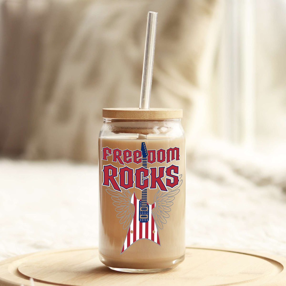 Freedom Rocks 4th of July 16oz Libbey Glass Can UV DTF or Sublimation Wrap - Decal Weefers