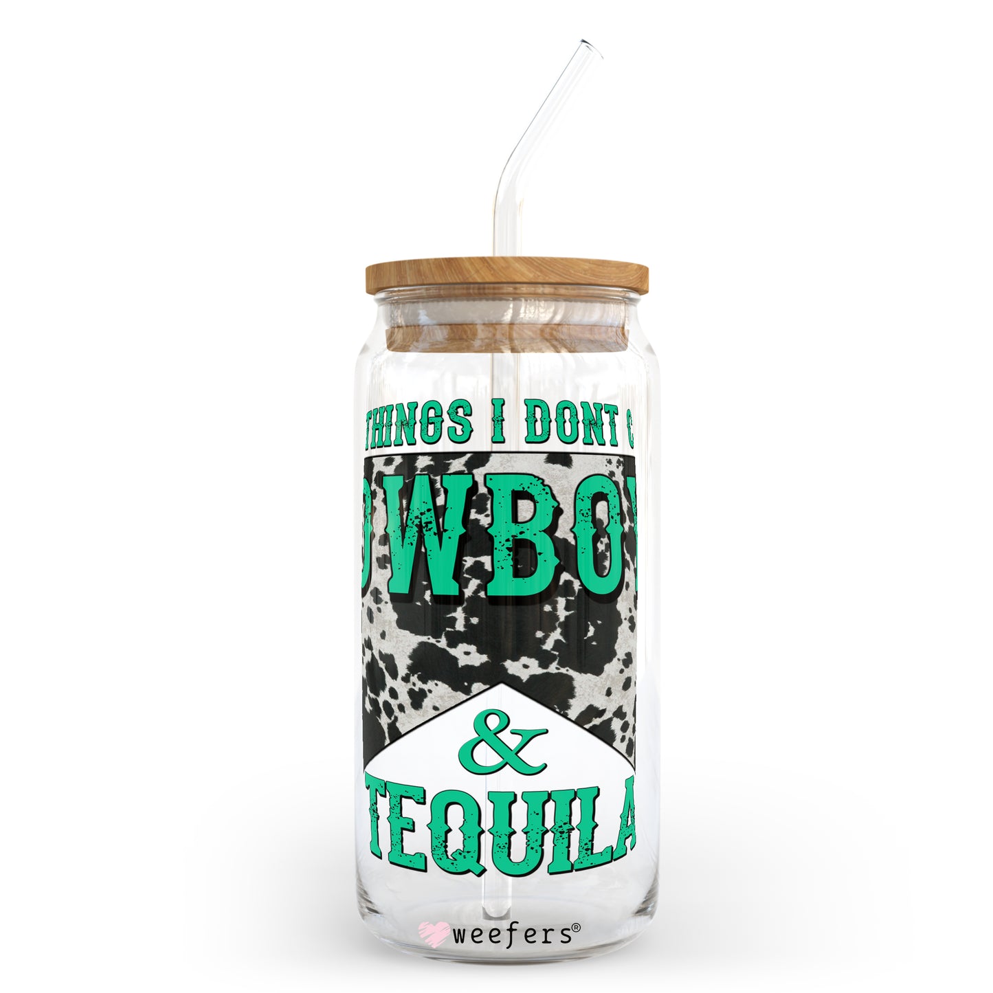 Two Things I Don't Chase Cowboys and Tequila 20oz Libbey Glass Can, 34oz Hip Sip, 40oz Tumbler UV DTF or Sublimation Decal Transfer Weefers