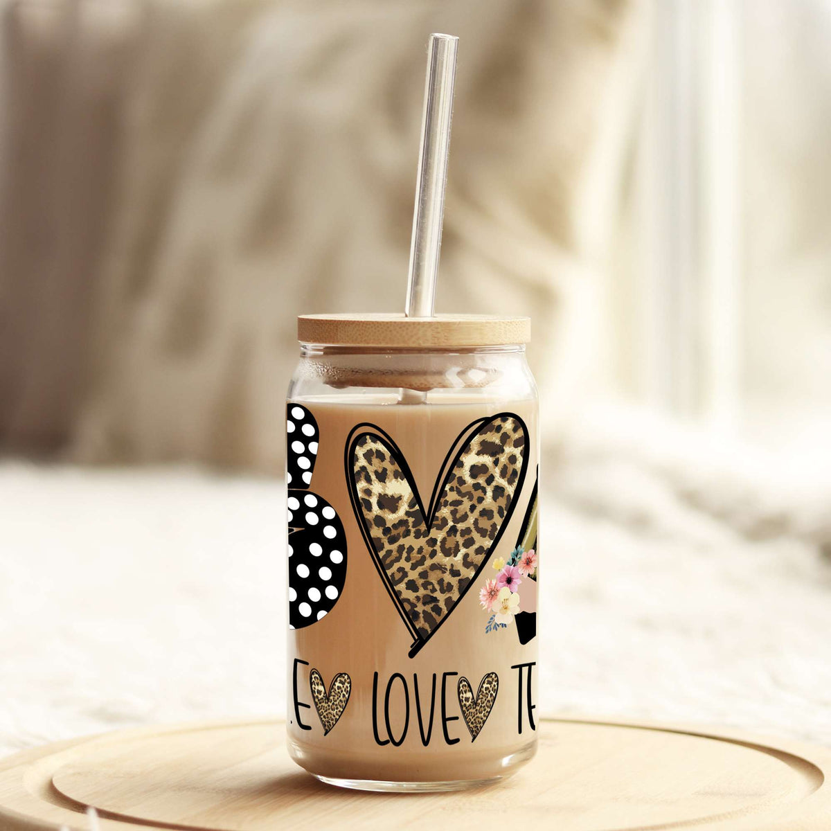Peace Love Teach 16oz Libbey Glass Can UV DTF or Sublimation Wrap - Decal Weefers