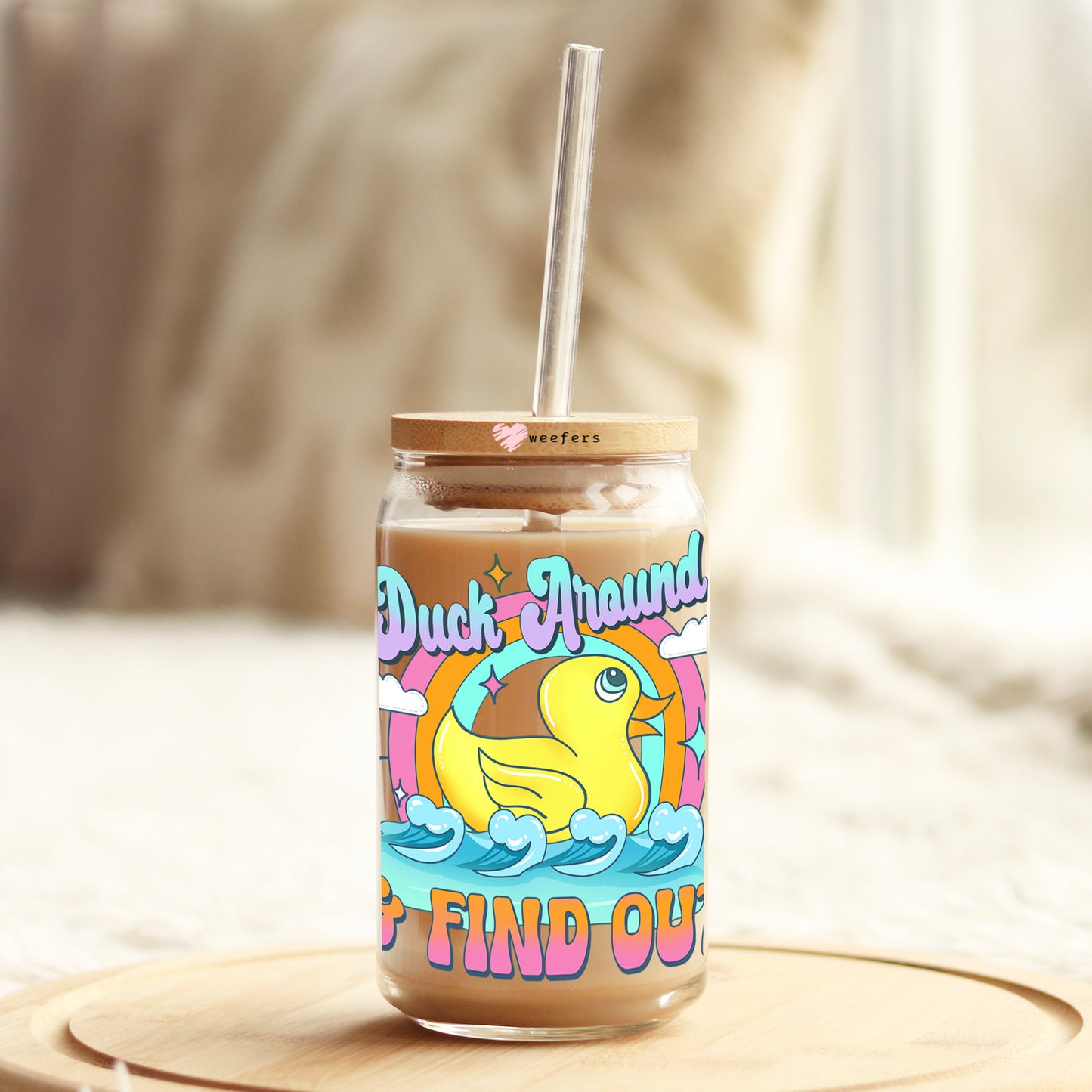 Yellow Duck Around and Find Out 16oz Libbey Glass Can UV DTF or Sublimation Cup Wrap - Decal Transfer Weefers