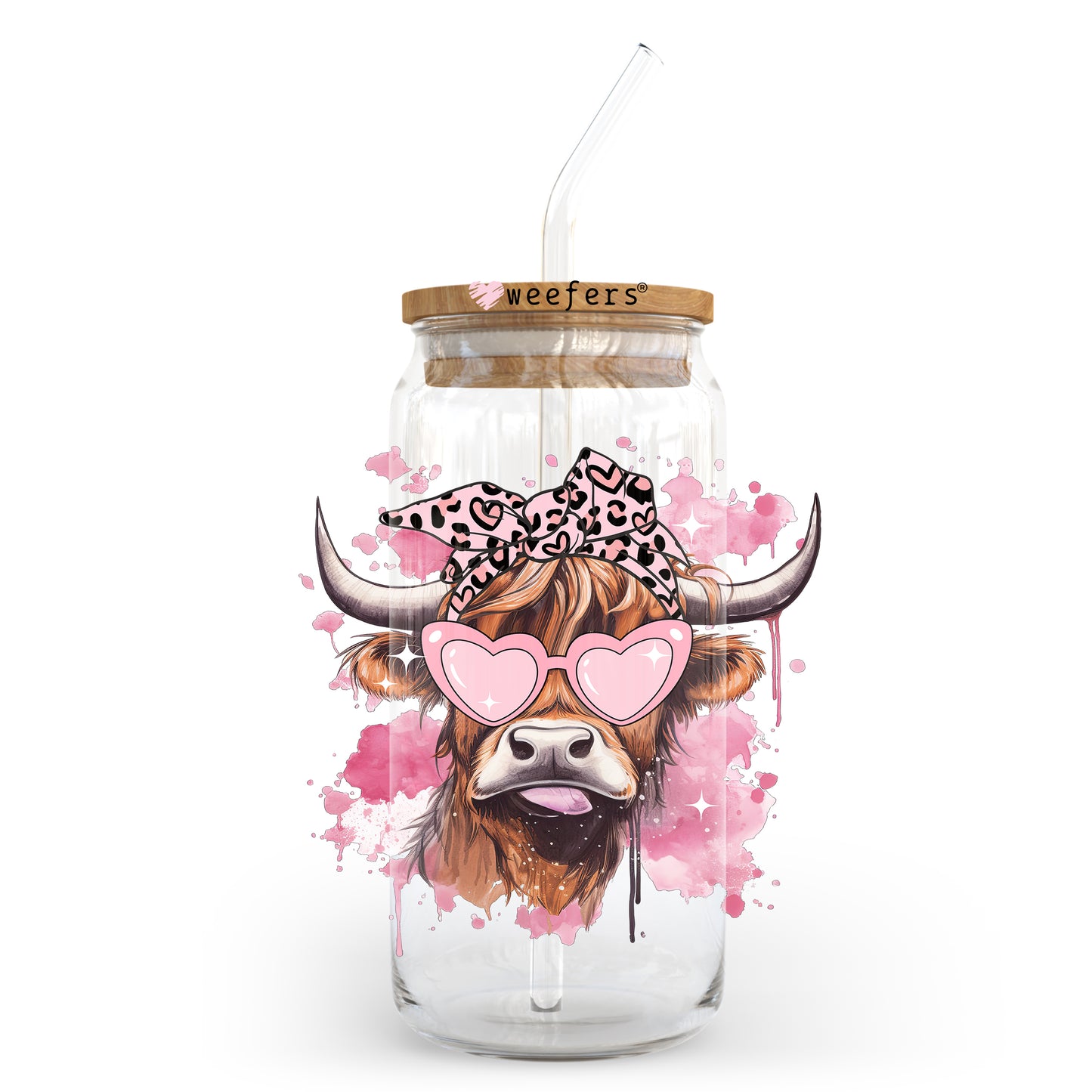 Bougee Highlander Cow Valentine's Day 20oz Libbey Glass Can UV DTF or Sublimation Wrap - Decal Weefers