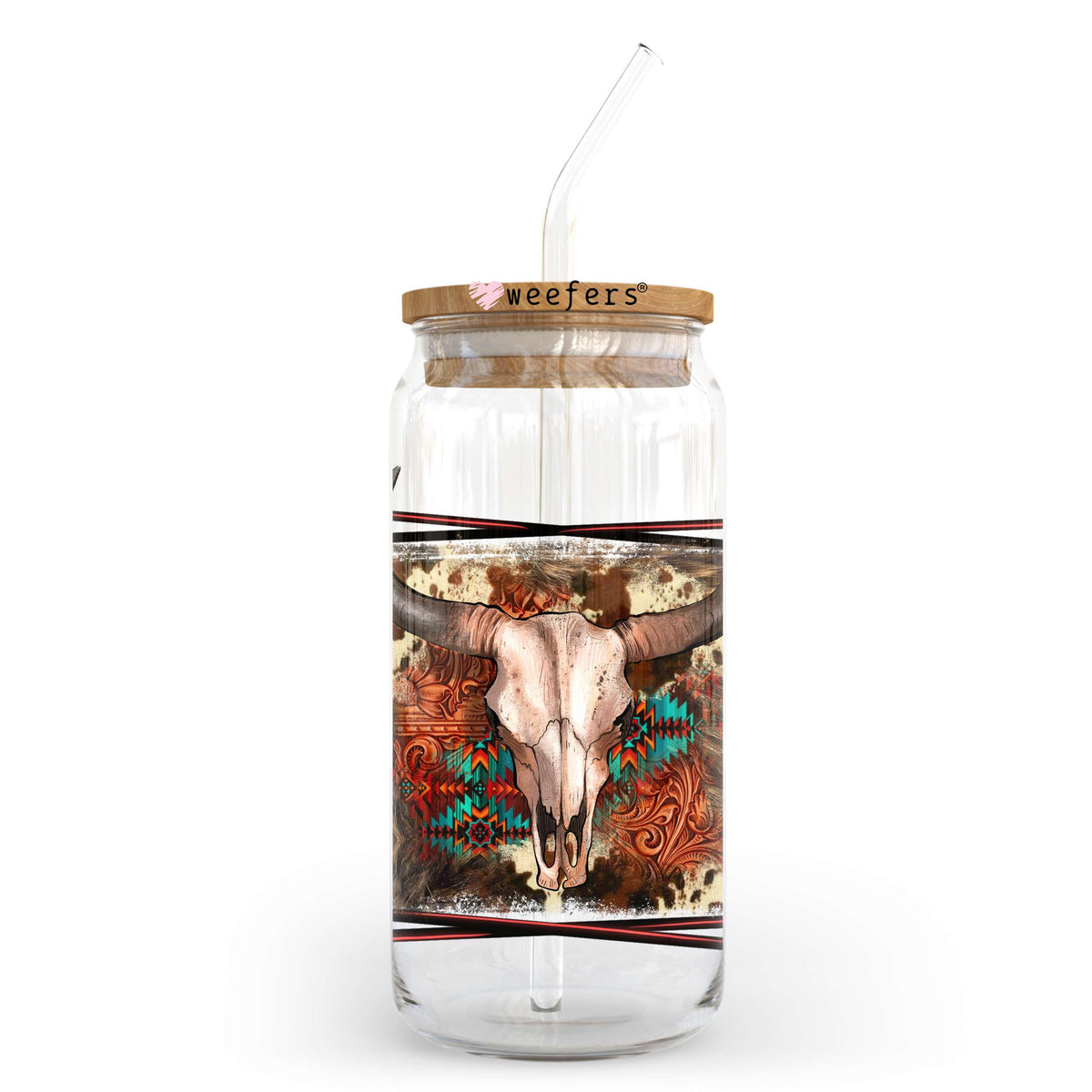 Rustic Cow Skull 20oz Libbey Glass Can UV DTF or Sublimation Wrap - Decal Transfer Weefers
