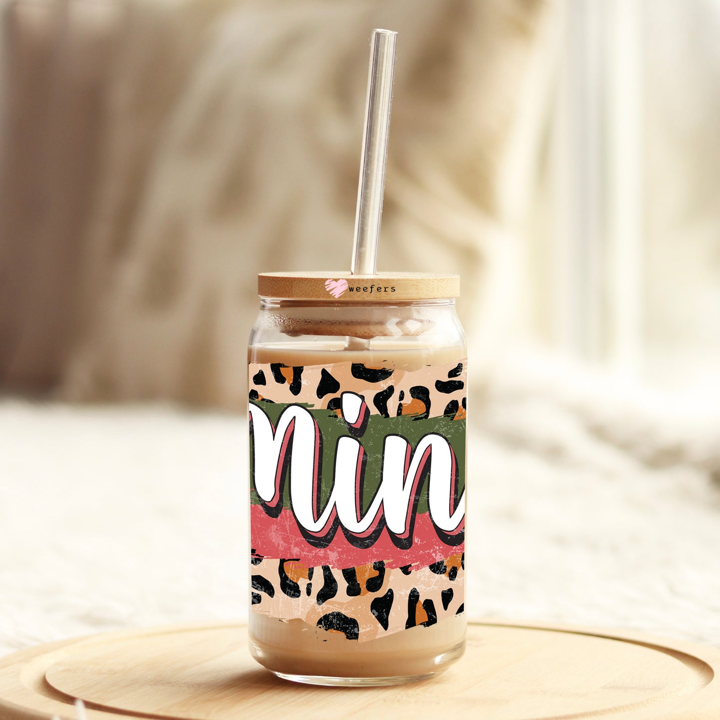 Mini Western Cheetah 16oz Libbey Glass Can UV DTF or Sublimation Cup Wrap - Decal Transfer Weefers