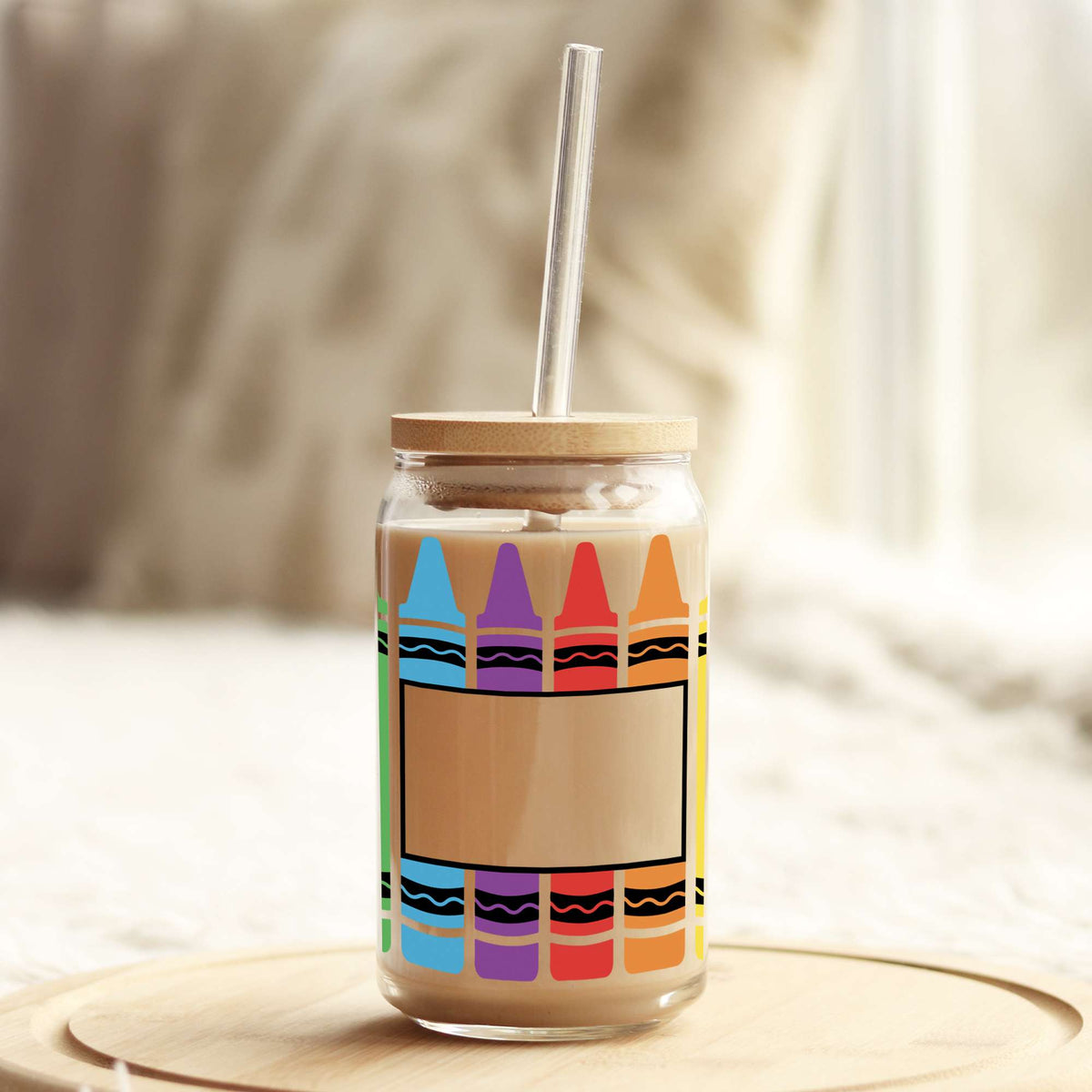 Teacher Crayons with space 16oz Libbey Glass Can UV DTF or Sublimation Cup Wrap - Decal Transfer Weefers