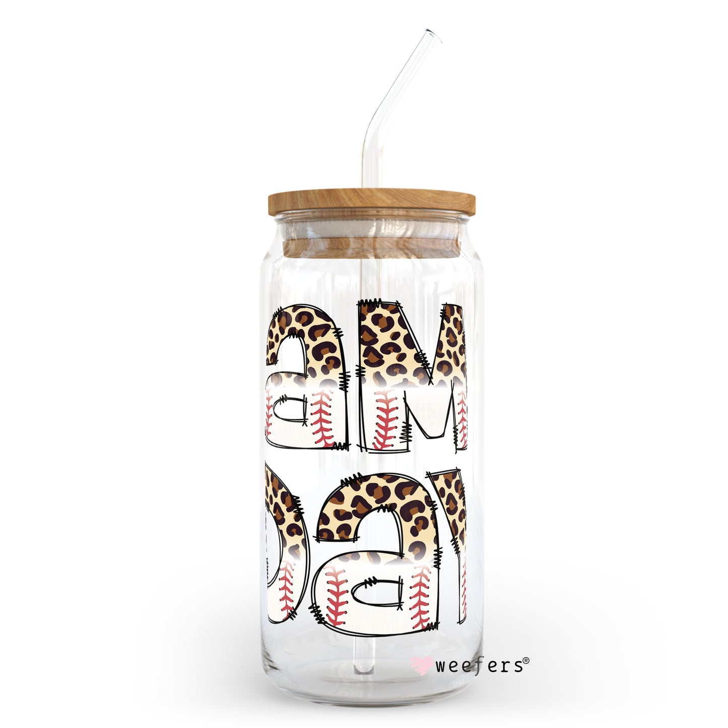 Game Day Leopard Baseball 20oz Libbey Glass Can, 34oz Hip Sip, 40oz Tumbler UV DTF or Sublimation Decal Transfer Weefers