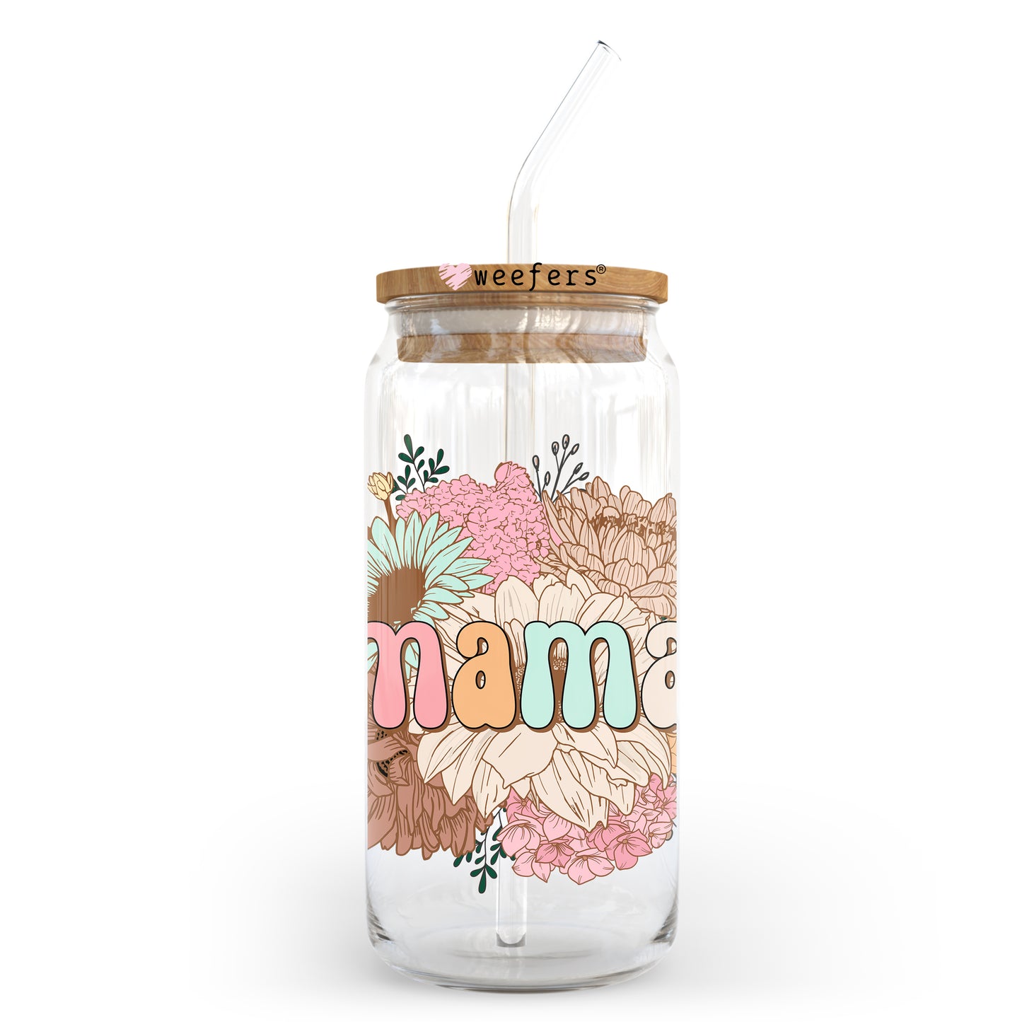 Mama Boho Pink and Teal 20oz Libbey Glass Can UV DTF or Sublimation Wrap - Decal Weefers