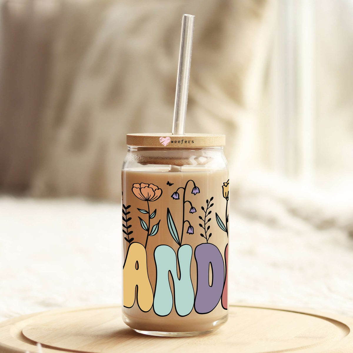 Grandma Retro Floral 16oz Libbey Glass Can UV DTF or Sublimation Cup Wrap - Decal Transfer Weefers