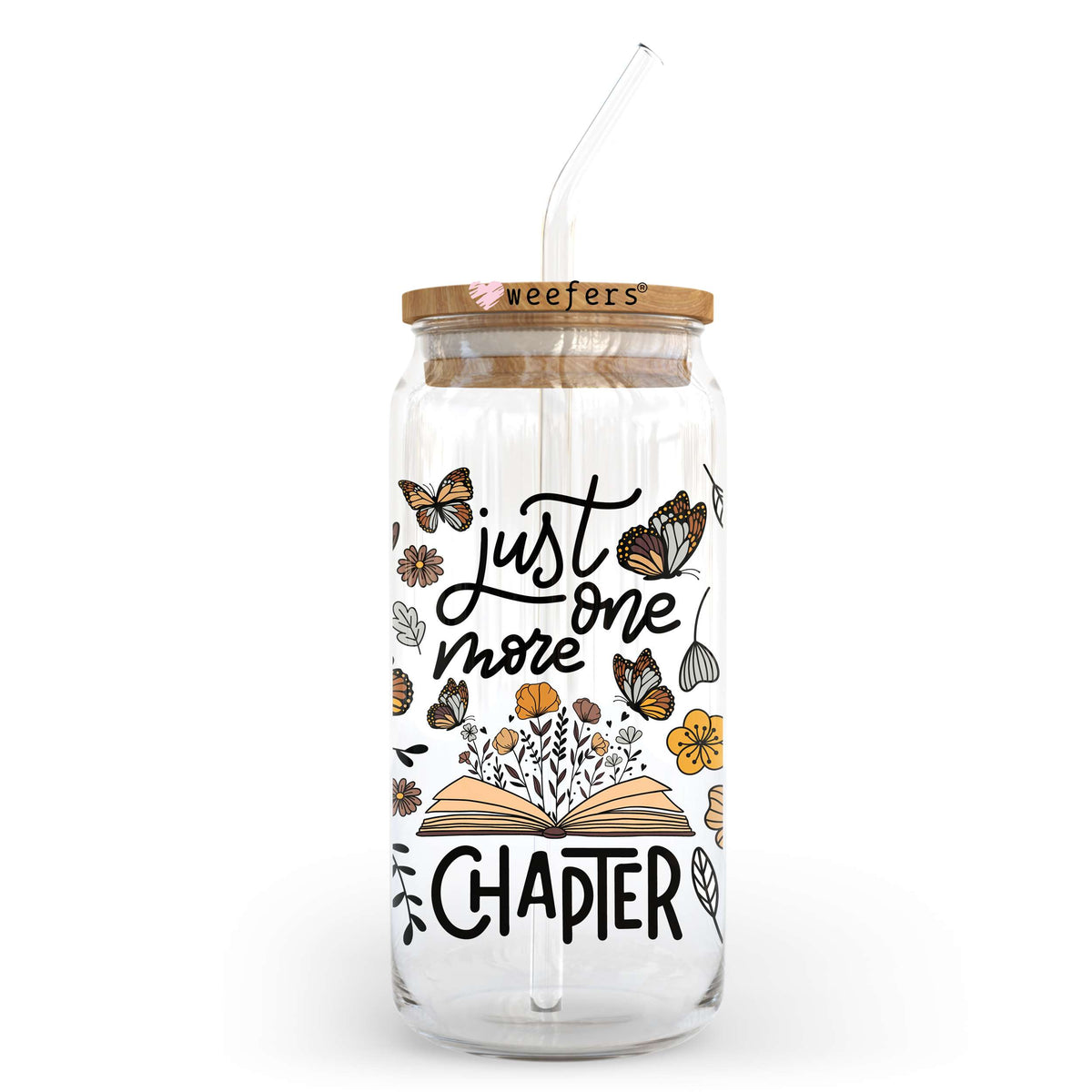 Just One More Chapter Leaves 20oz Libbey Glass Can, 34oz Hip Sip, 40oz Tumbler UV DTF or Sublimation Decal Transfer Weefers