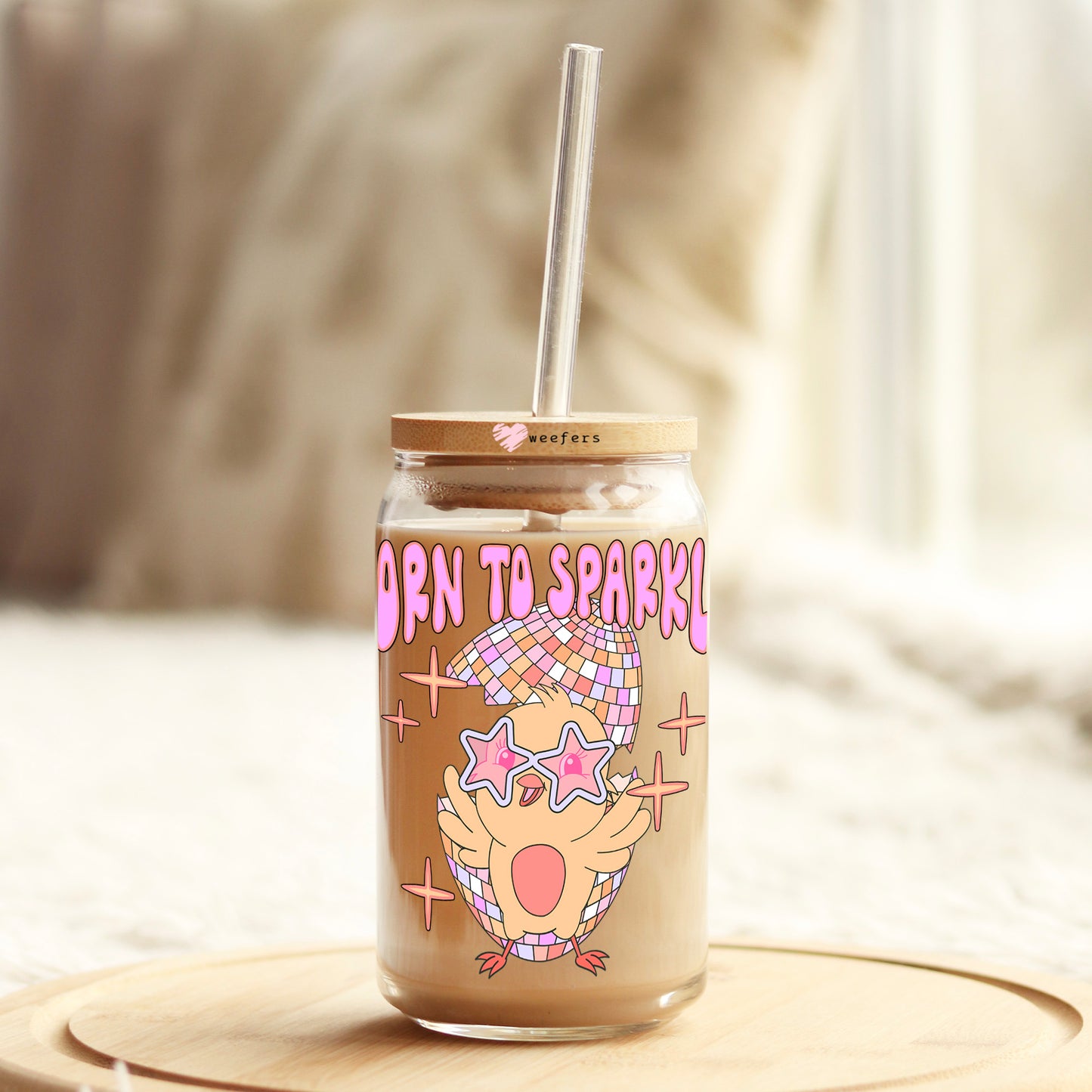 Born to Sparkle 16oz Libbey Glass Can UV DTF or Sublimation Cup Wrap - Decal Transfers Weefers