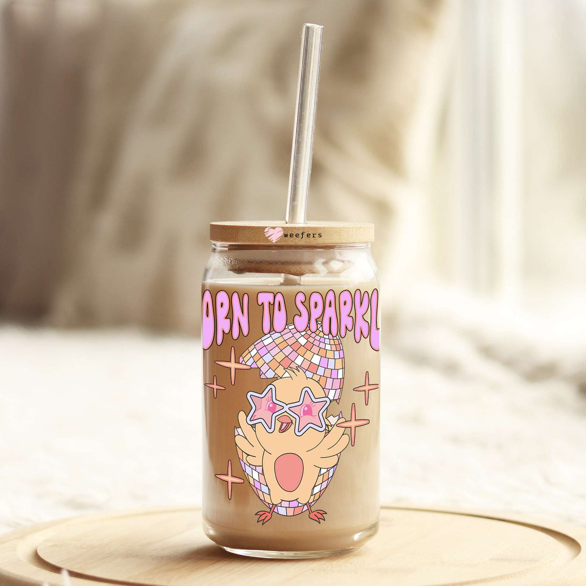 Born to Sparkle 16oz Libbey Glass Can UV DTF or Sublimation Cup Wrap - Decal Transfers Weefers