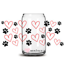 Load image into Gallery viewer, Paws and Hearts Dog Lover Cup 16oz Libbey Glass Can UV-DTF or Sublimation Wrap - Decal
