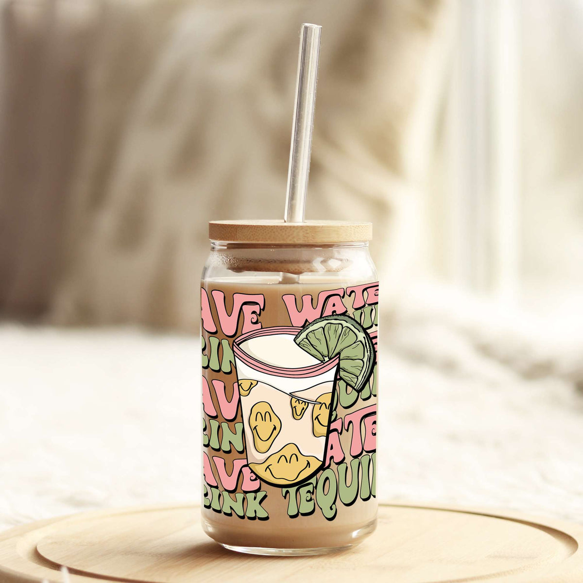 Save Water Drink Tequila 16oz Libbey Glass Can UV DTF or Sublimation Wrap - Decal Weefers