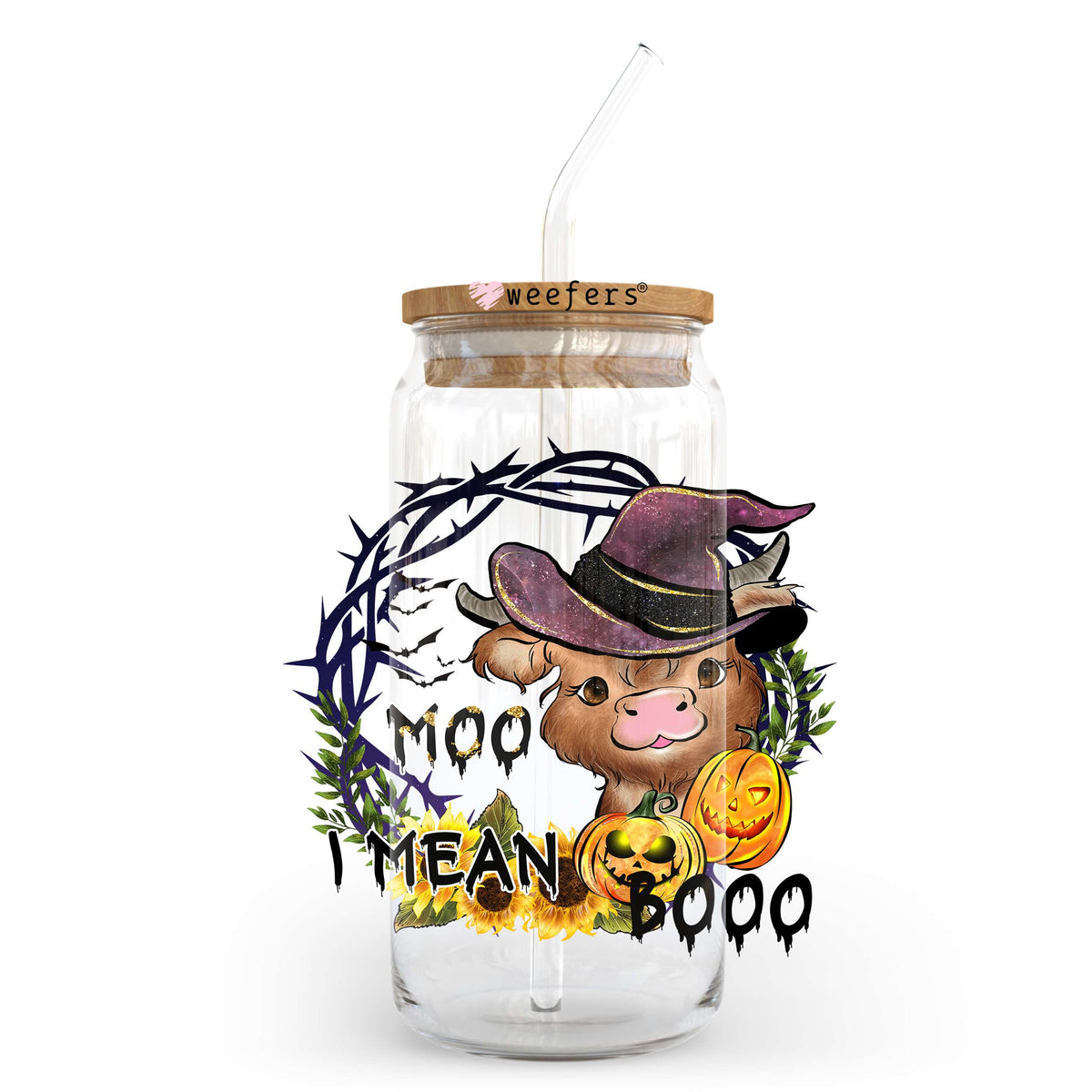 Moo I mean Boo 20oz Libbey Glass Can, 34oz Hip Sip, 40oz Tumbler UV DTF or Sublimation Decal Transfer Weefers
