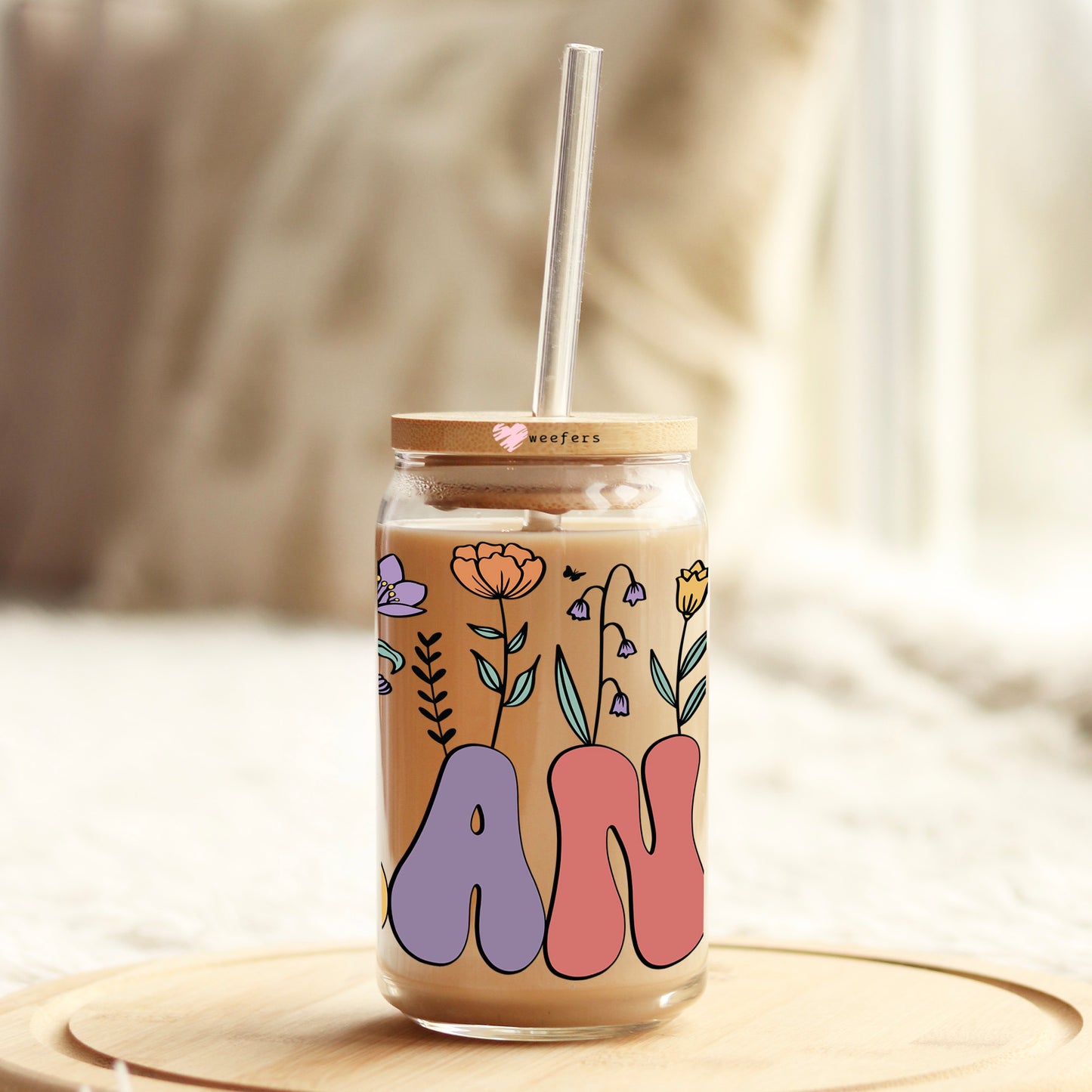 Nana Retro Floral 16oz Libbey Glass Can UV DTF or Sublimation Cup Wrap - Decal Transfer Weefers