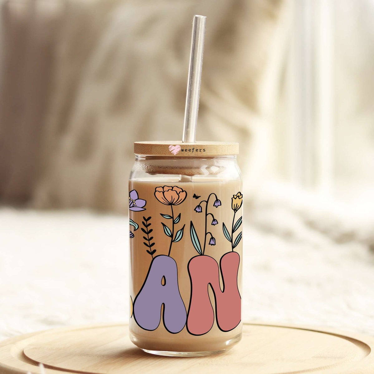 Nana Retro Floral 16oz Libbey Glass Can UV DTF or Sublimation Cup Wrap - Decal Transfer Weefers