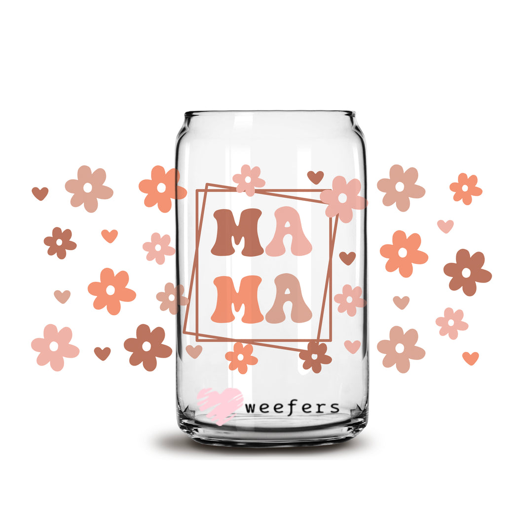 Mama Boho Flowers Libbey Glass Can UV-DTF or Sublimation Wrap - Decal