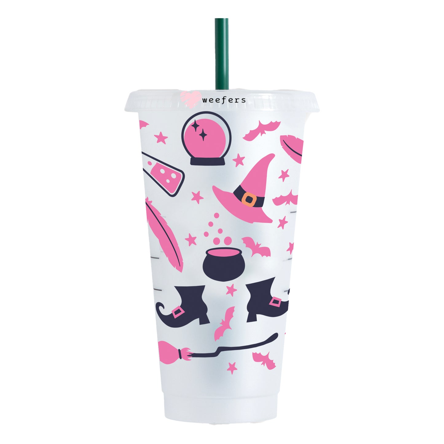 Pink and Black Witch Halloween 24oz UV DTF Cold Cup Wrap - Ready to apply Wrap - NO HOLE Weefers