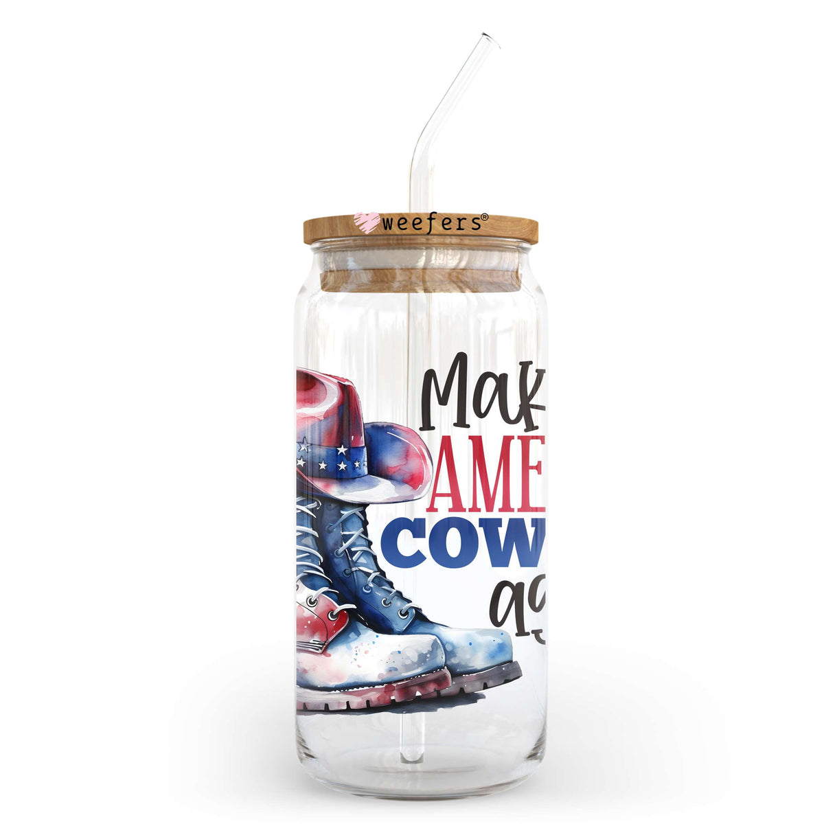 Make America Cowboy Again 20oz Libbey Glass Can, 34oz Hip Sip, 40oz Tumbler UV DTF or Sublimation Decal Transfer Weefers