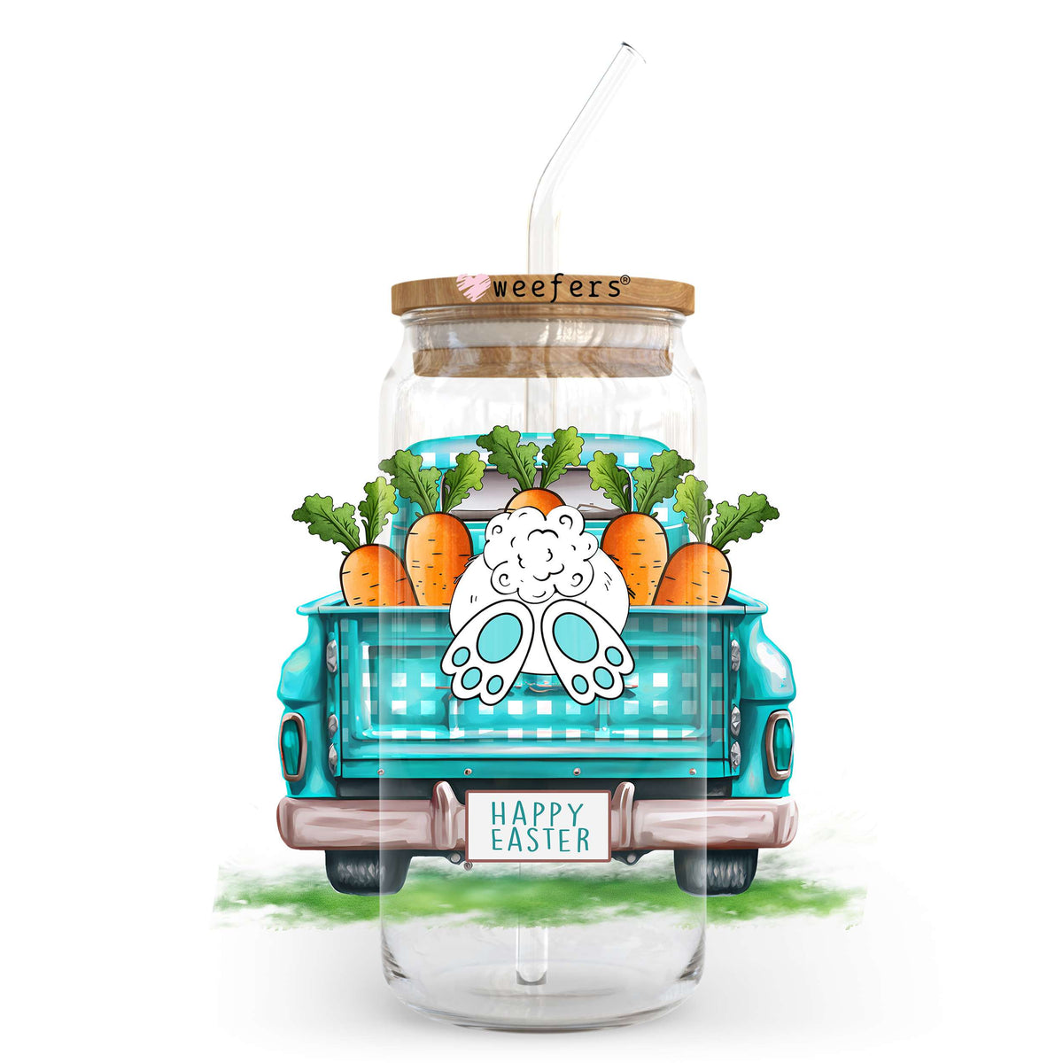 Classic Truck Easter Bunny 20oz Libbey Glass Can UV DTF or Sublimation Wrap - Decal Transfer Weefers