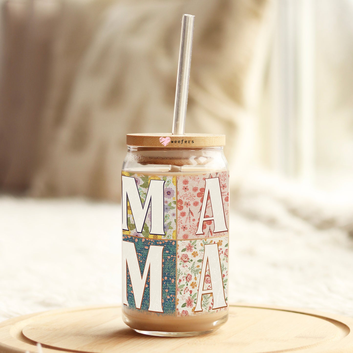 Mama Vintage Blocks 16oz Libbey Glass Can UV DTF or Sublimation Cup Wrap - Decal Transfers Weefers