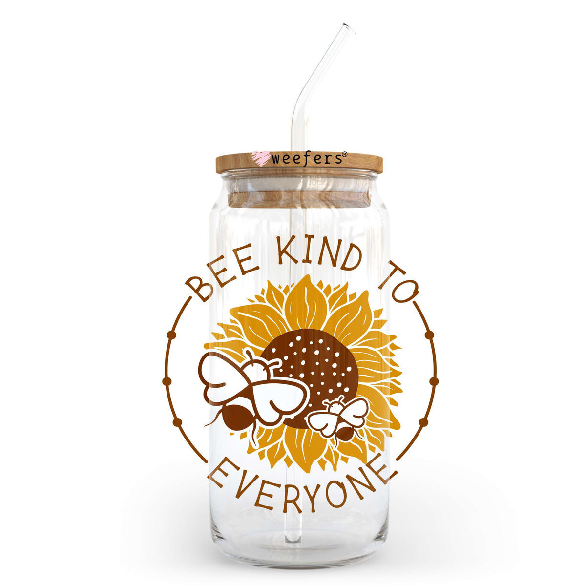 Bee Kind to Everyone 20oz Libbey Glass Can UV DTF or Sublimation Wrap - Decal Transfer Weefers
