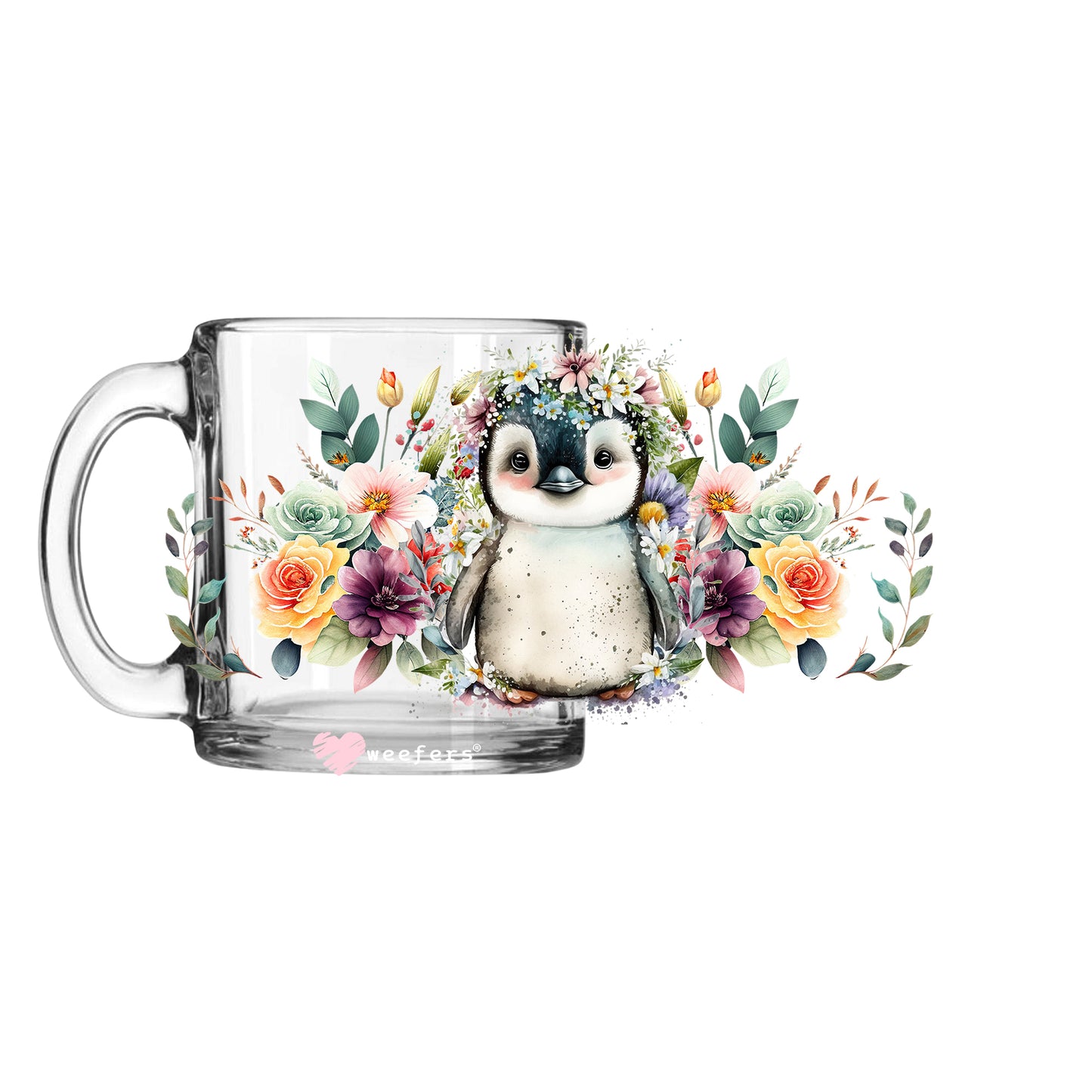 Penguin Floral 11oz Coffee Mug UV DTF or Sublimation Wrap - Decal Weefers