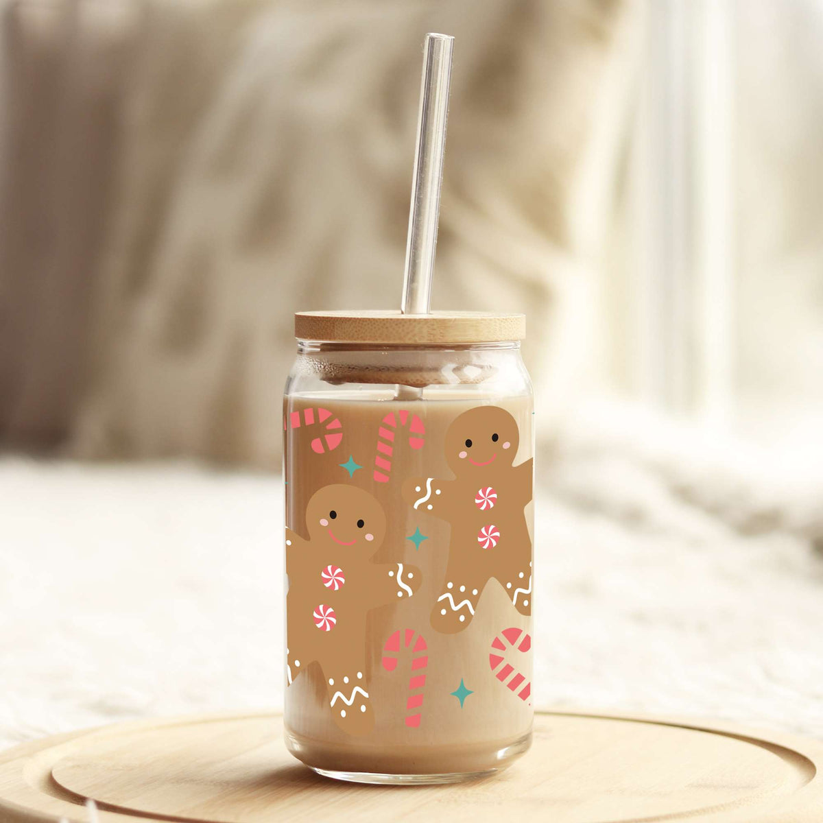 Christmas Gingerbread men and Candy Canes 16oz Libbey Glass Can UV DTF or Sublimation Wrap - Decal Weefers