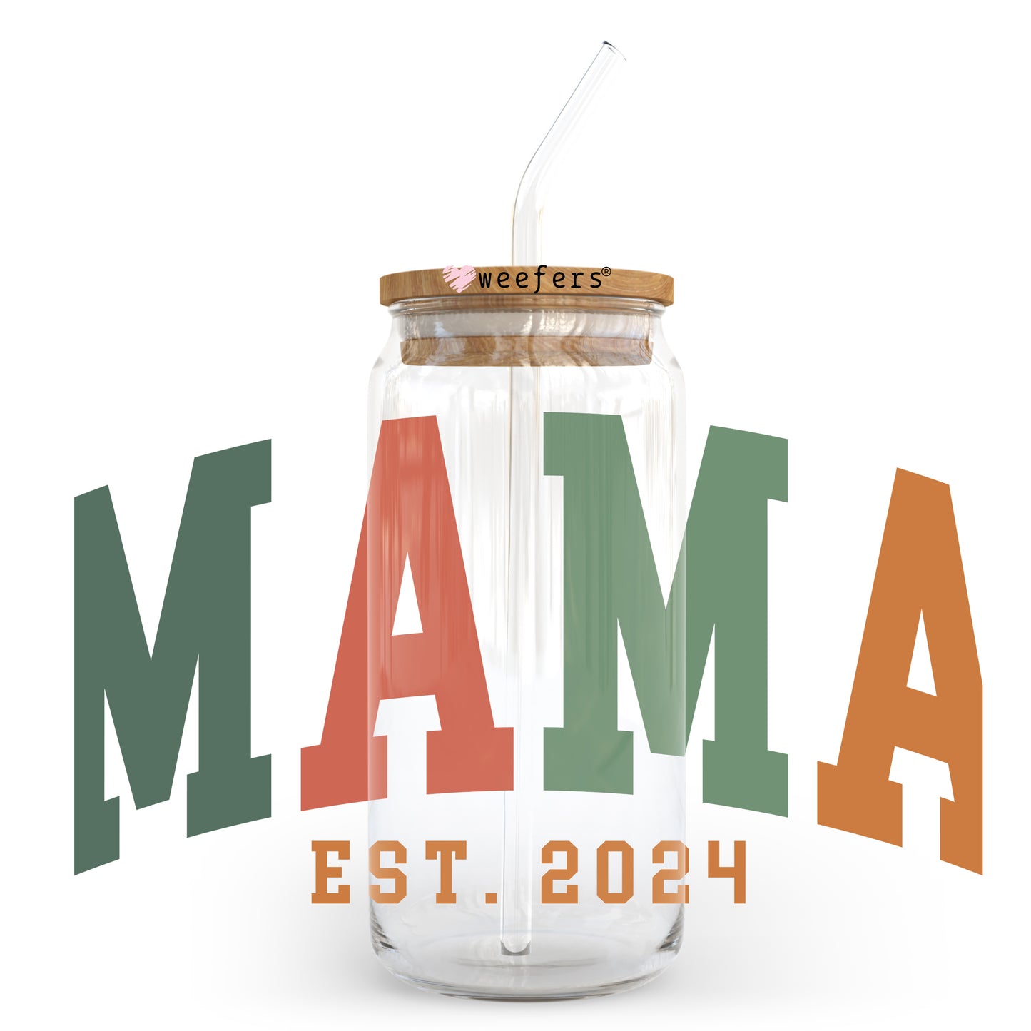 Mama Est. 2024 Green and Orange l 20oz Libbey Glass Can UV DTF or Sublimation Wrap - Decal Weefers