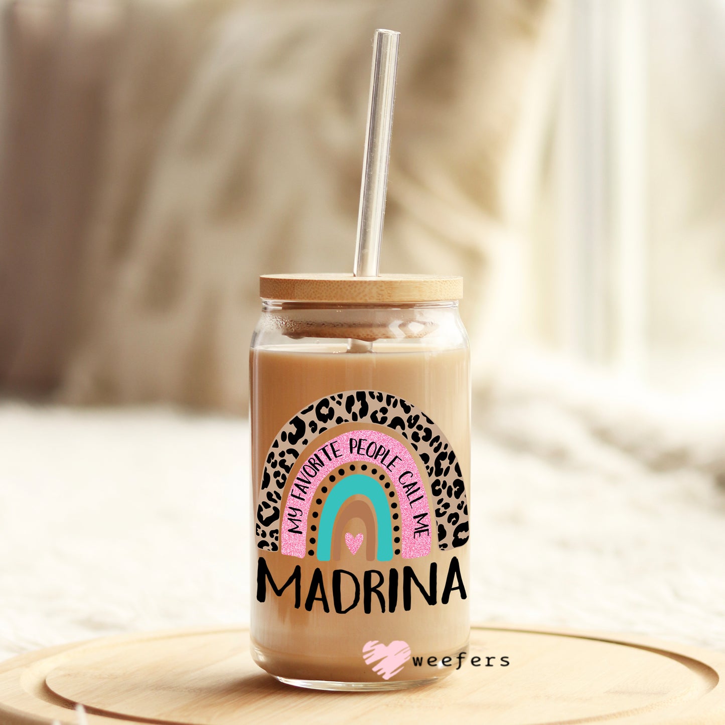 Mother's Day Madrina Boho Rainbow 16oz Libbey Glass Can Cup UV DTF or Sublimation Wrap - Decal Weefers
