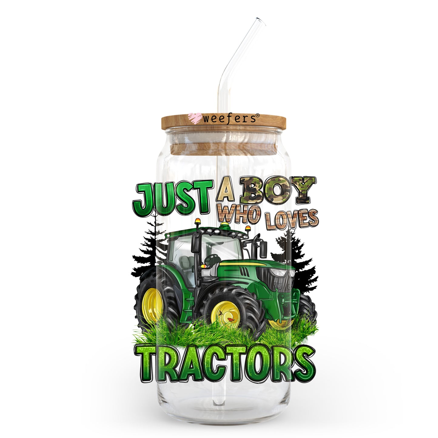 Just a Boy Who Loves Tractors 20oz Libbey Glass Can UV DTF or Sublimation Wrap - Decal Transfer Weefers