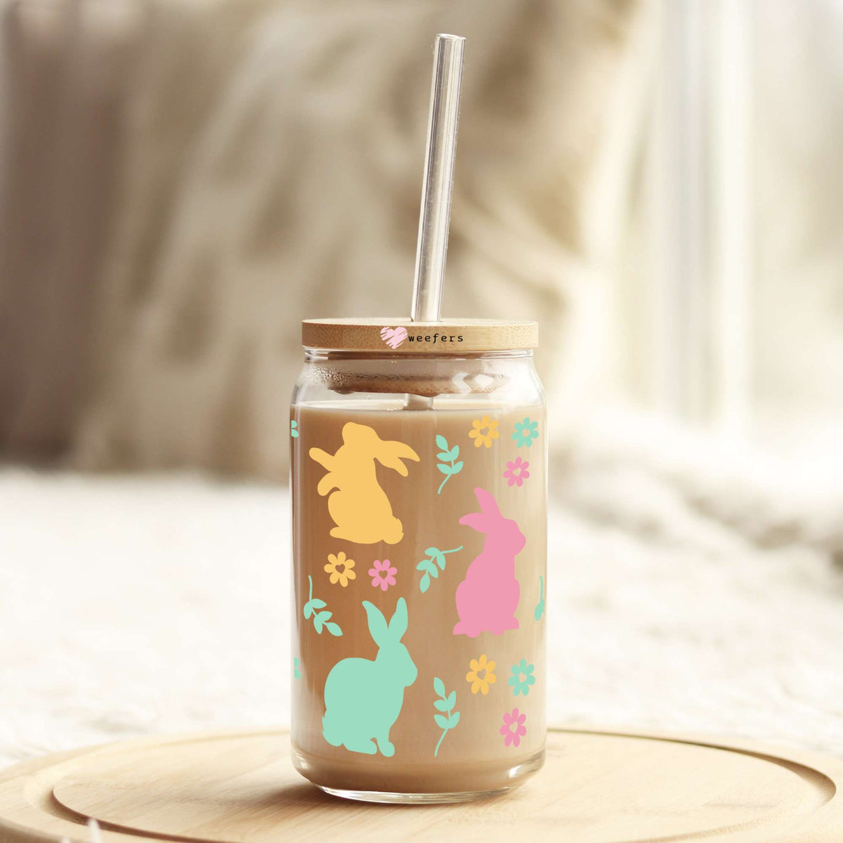 Colorful Easter Bunnies 16oz Libbey Glass Can UV DTF or Sublimation Cup Wrap - Decal Transfer Weefers
