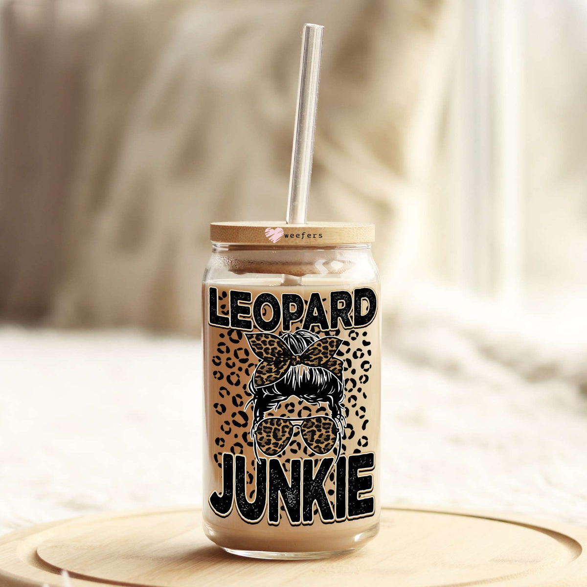Leopard Junkie 16oz Libbey Glass Can UV DTF or Sublimation Cup Wrap - Decal Transfer Weefers