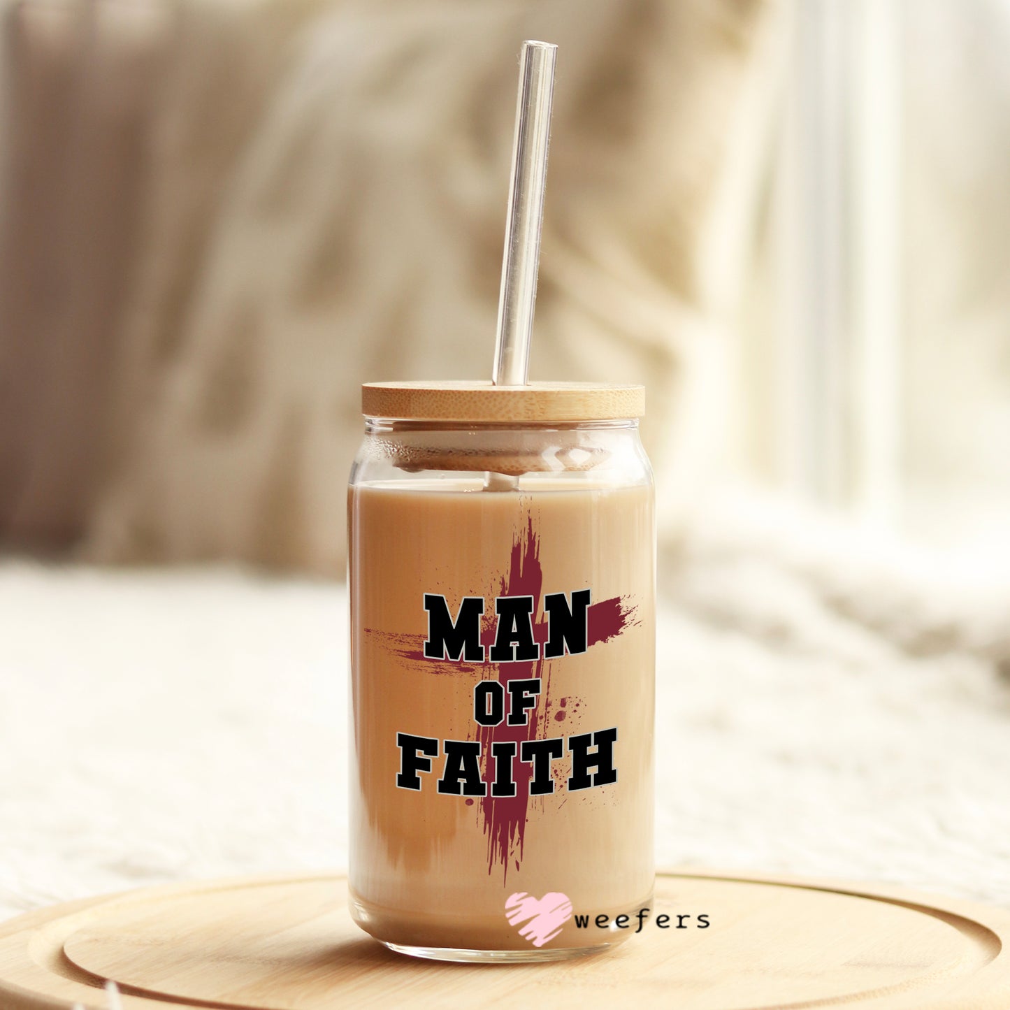 Man of Faith 16oz Libbey Glass Can UV DTF or Sublimation Wrap - Decal Weefers
