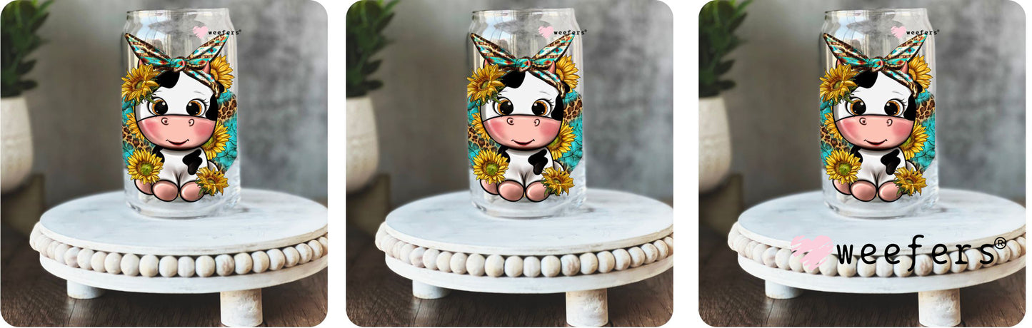 Cute Western Baby Cow x 3 Bundle 16oz Libbey Glass Can UV DTF or Sublimation Wrap - Decal Weefers