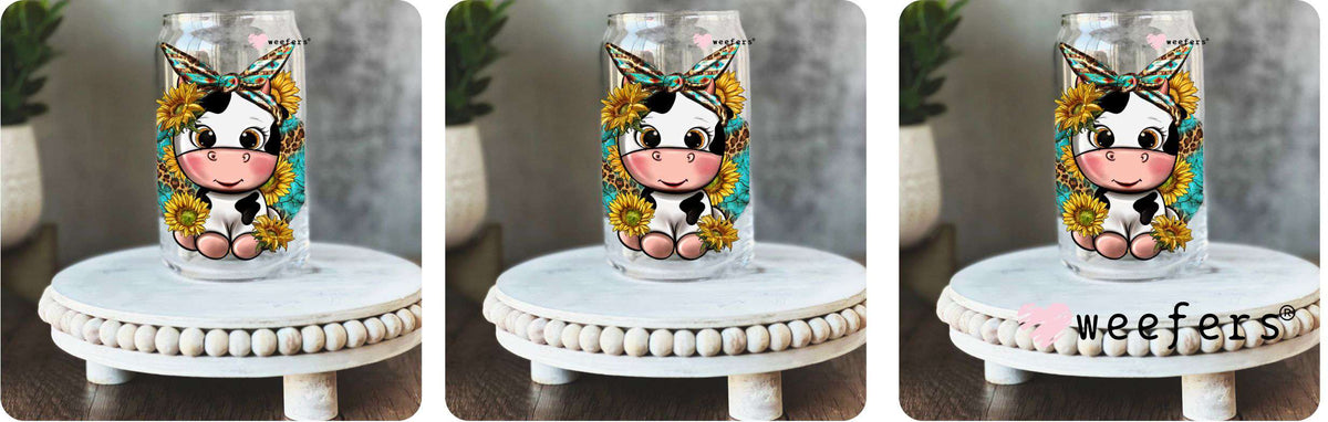 Cute Western Baby Cow x 3 Bundle 16oz Libbey Glass Can UV DTF or Sublimation Wrap - Decal Weefers