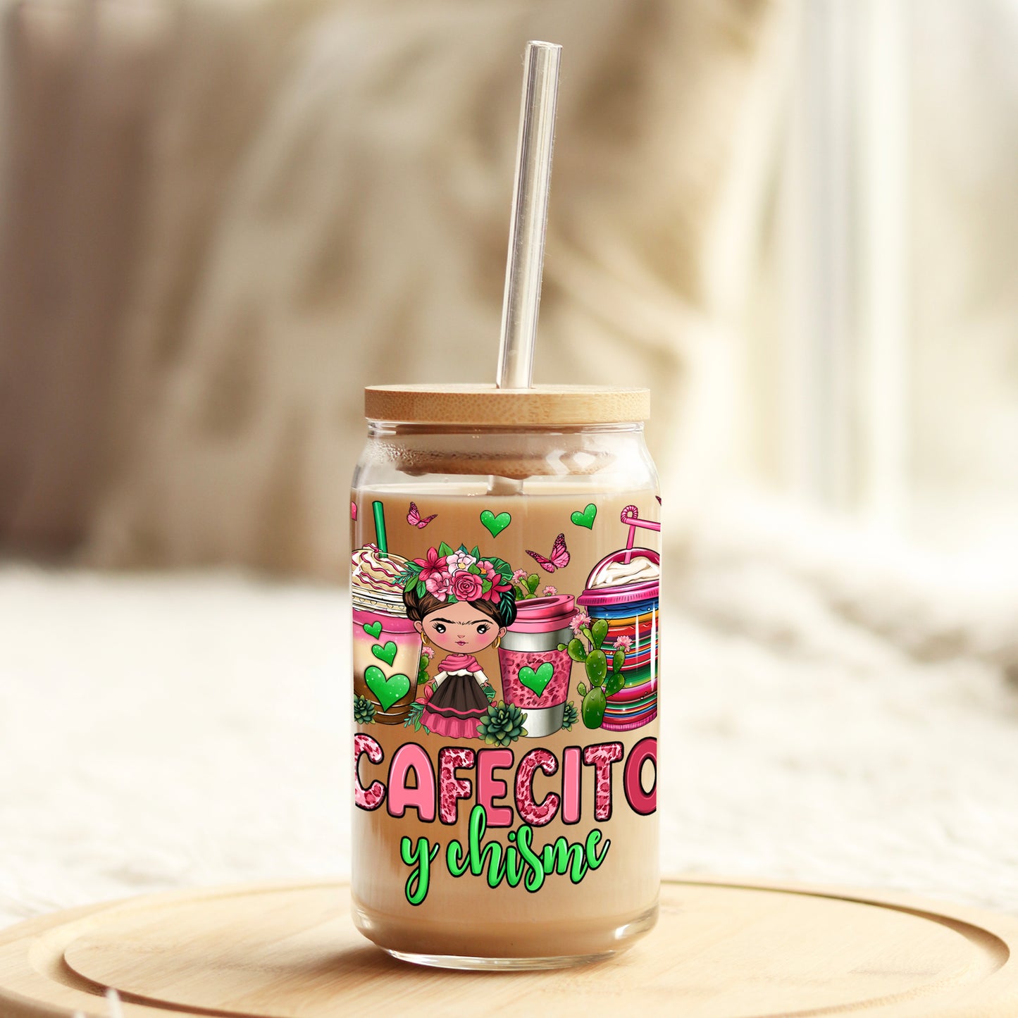 Cafecito y Chisme 16oz Libbey Glass Can UV DTF or Sublimation Wrap - Decal Weefers