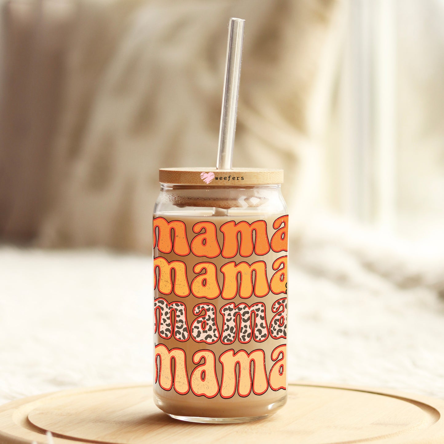 Mama Stacked Orange 16oz Libbey Glass Can UV DTF or Sublimation Cup Wrap - Decal Transfer Weefers
